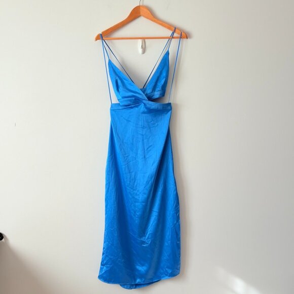 Zara Satin Effect Cut Out Maxi Dress Blue Bloggers Fav Size Small - Picture 8 of 14